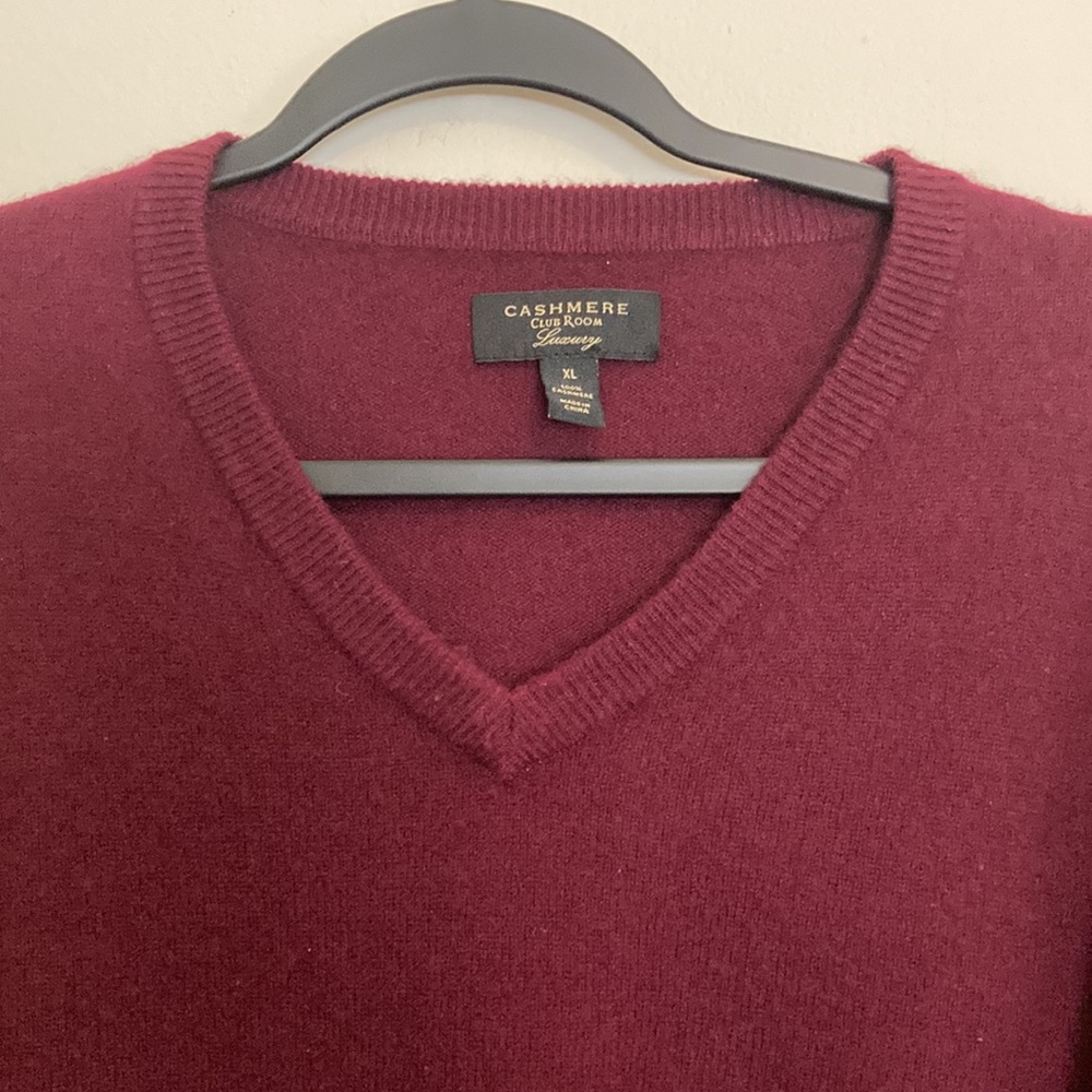 100% Cashmere Burgundy Wine V-Neck Sweater Pullover Oversized Luxury Unisex XL - Picture 3 of 9